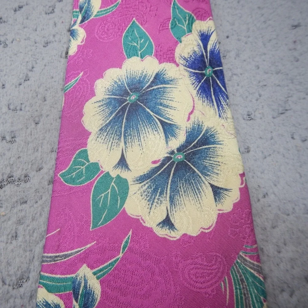 Vintage Polo Ralph Lauren Tie Pink Floral Printed Jacquard Silk Wide Classic USA